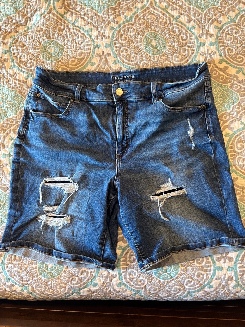 Maurices Distressed Dark Blue Denim Jean Shorts
